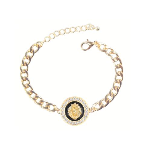 Sparkling Crystal Lion Enamel Bracelet for Women Unique Animal Adjustable Size Link Chain Charm Jewelry