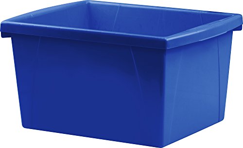 Image of Storex 4 Gallon Storage Bin - Plastic Classroom Organizer for Books and Supplies, Blue, 1-Pack (61451A06C)