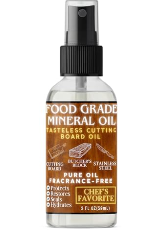 Comparison: Best Cutting Board Cleaning Spray 8 Food Grade Mineral Oil Spray for Cutting Boards – Food Safe Butcher Block Wood Oil Mist & Conditioner – Easy, Even Application – Protects Wood from Cracks, Dryness & Warping – Tasteless, Odorless 2oz