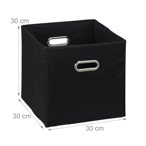 Relaxdays Set of 4 Storage Box, Shelf Baskets, 30 x 30 x 30 cm, Handle Holes, Foldable Organiser Bins, Black, Polyester - Image 4