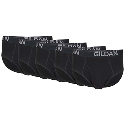 Gildan Men's Cotton Stretch Brief, Black Soot (5-Pack), Large