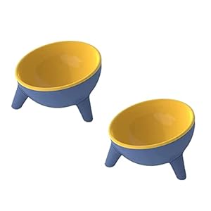 Cat Bowls Tilted Raised,Cat Feeding Bowls Elevated Cat Food Water Bowl Kittens Dishes 15° Inclined Angle Cat Feeder,2PCS Yellow