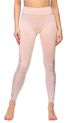 Merry Style Leggins Largos Mallas Deportivas con Encaje Mujer MS10-309(Polvo Rosa,XL)