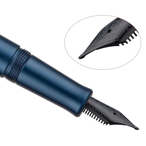 Image of Hongdian M2 Black Forest Mini Fountain Pen, Long Blade Nib & Sleek Shape Aluminium Short Pocket Travel Pen (Midnight Blue)