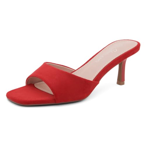 Image of Shoe Land Women's Low Heels Stiletto Heeled Slides, Open Toe One Band Slip-On Heeled Mules - Dressy Heeled Sandals for Prom, Party Wedding and Vacation