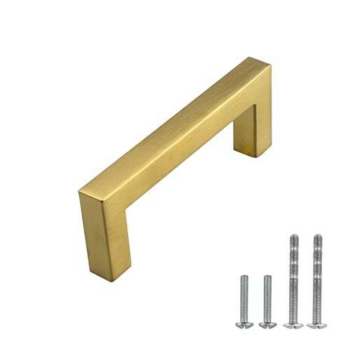 Modket Tirador de mango de latón satinado cepillado dorado — 3 '(76 mm) Centros de agujero, 3-3/8' Longitud total — Paquete de 10 modernos gabinetes de cocina puerta cajón hardware/aparador