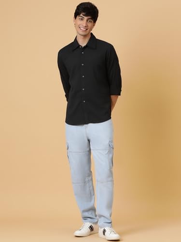 Image of KOTTY Men's Textured Casual Shirt - Long Sleeve||Button-Down Collar||Classic Fit