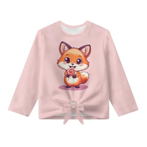 Girls Long Sleeve Shirts Cute Graphic Tees Casual Tie Front Knot Tops 5-12 Years4