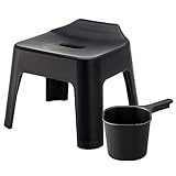 山崎実業(Yamazaki) 引っ掛け風呂イス 座面高25cm + マグネット手おけ 【2点セット】 tower 浮かせる収納 バスチェア ブラック 5384 3608