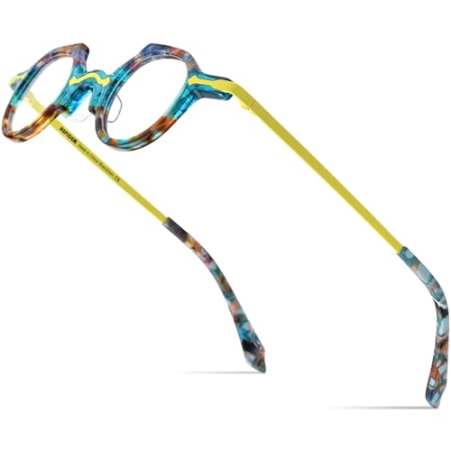 Image of HEPIDEM Acetate Glasses Frame Alloy Temple Men Small Retro Round Eyeglasses Women Optical Spectacles