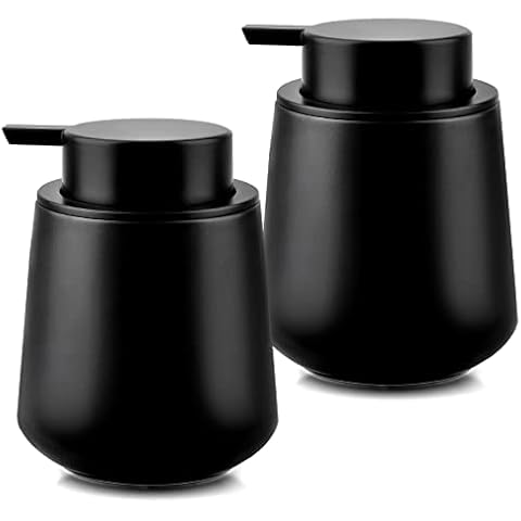 MIUSITE Soap Dispenser, Black, 350 ml Ceramic Soap Dispenser with Wide Pump Head, Liquid Soap Dispenser, Matte Black with Waterproof Label, Modern Refillable Set for Bathroom - 2 Pieces Cover