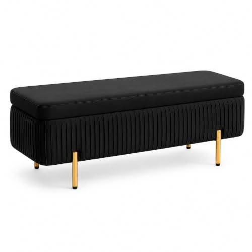 Image of Nutech Decor Velvet Flip Top Storage Bench 2-Seater Ottoman