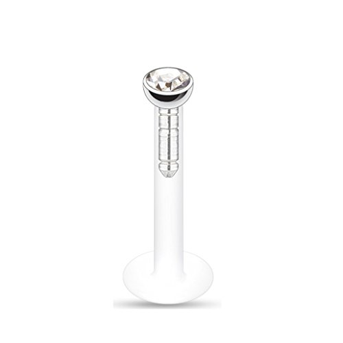 Tapsi´s Coolbodyart®| Piercing Labret Lippenpiercing Bioflex 10mm Zirkonia Rund Klar Cover
