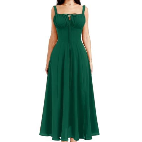 Women's Summer Dress Spaghetti Strap Dress Spring Boho Dress Front Slit Swing Midi Sundress Party Holiday Beach Dress-