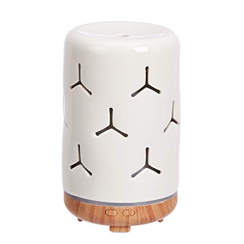 Amazon Basics 120ml Ultrasonic Ceramic Aromatherapy Essential Oil Diffuser with Wood Grain Finish Base, Snowflake Pattern