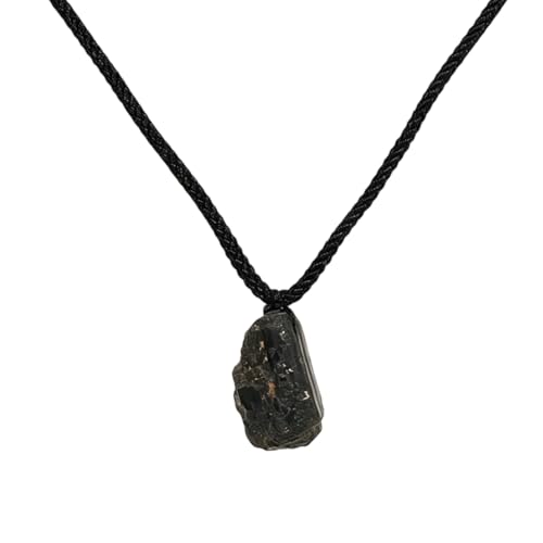TIHNY Collier Pendentif Tourmaline Noire Naturelle, Pierre de Protection avec Cordon Tressé Ajustable, Bijou de Lithothérapie, Boîte Cadeau incluse