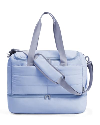 WANDF 18x14x8 For Spirit Airlines Personal Item Bag Lightweight Puffer Weekender Bags for Women Travel Duffle Carry On Bags with Shoe Compartment & TSA Approved Toiletry Bag (Slate Blue)