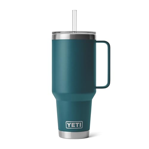 Image of YETI Rambler 42 oz Tumbler with Handle and Straw Lid, Travel Mug Water Tumbler, Vacuum Insulated Cup with Handle, Stainless Steel, Agave Teal