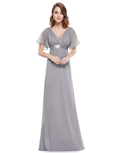 Ever-Pretty Womens Double V Neck Flutter Sleeve Formal Evening Dress 4 US Gray