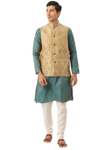 Image of SOJANYA (Since 1958, Men's Silk Blend Grey Kurta Pyjama & Silk Blend Jacket Combo