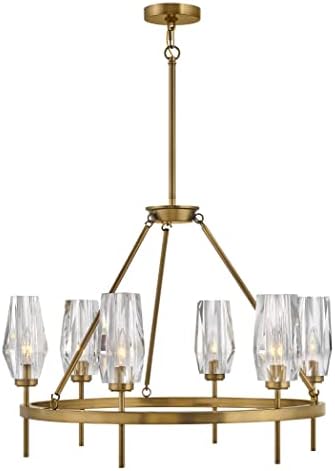 Hinkley Ana Medium Single Tier Chandelier - Statement Piece, 6-Light, Faceted Heavy-Cut Clear Crystal Shades - Heritage Brass Finish