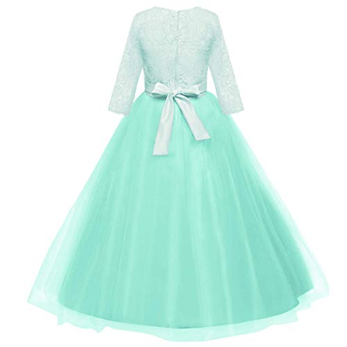 Image of Girls Flower Vintage Floral Lace 3 /4 Sleeves Floor Length Dress Wedding Party Evening Formal Pegeant Dance Gown