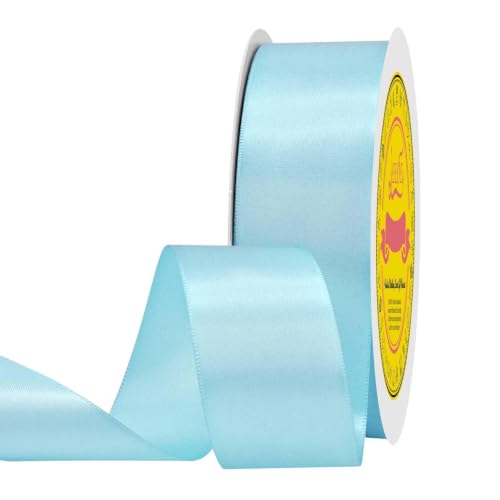 Image of Double Face Light Blue Satin Ribbon 1-1 /2 inch X 50 Yards Polyester MLight Blue Ribbon for Gift Wrapping Very Suitable for Weddings Party Hair Bow Invitation Decorations and More