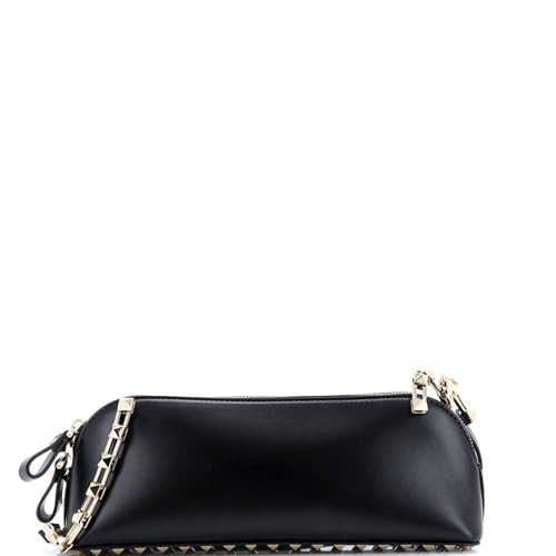 Pre-Loved Rockstud Zip Crossbody Bag Leather East West, Black