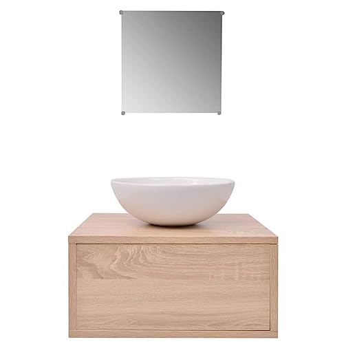 vidaXL 3tlg. Badm&ouml;bel Set Waschbecken Waschtisch Unterschrank Spiegel Badezimmer