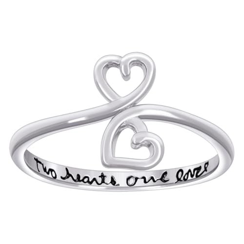 Bague deux cœurs en argent 925 émaillé pour femme large de 11,9 mm taille 8