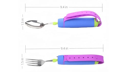 Bendable Adaptive Utensils Spoons Forks Set,Left and Right Handed, for Hand Tremors & Muscle Weakness,Arthritis,Stroke,Parkinson,360 Degree Rotation Weighted Rubber Strap,Eating & Drinking Aids - Image 3