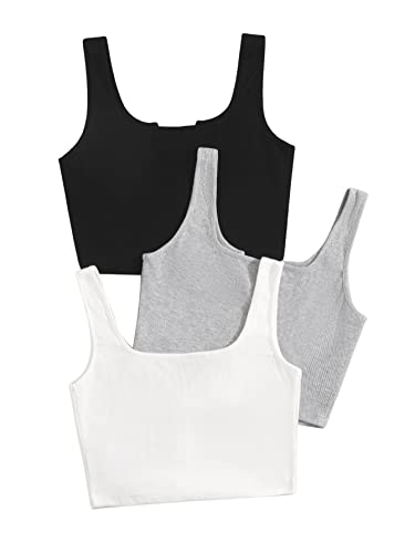SweatyRocks Women's 3 Piece Button Ribbed Knit Crop Tank Top Scoop Neck Basic Cami Tops2