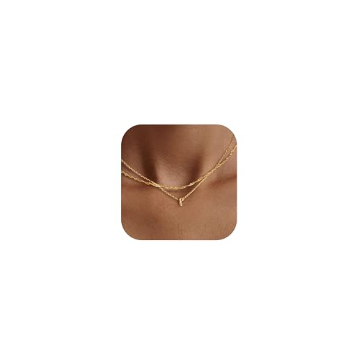 Fglqfam Gold Initial Necklace for Women Personalized AZ Tiny Letter Pendant 14K Gold Plated Name Choker Cute Stackable Necklaces Dainty Layered Jewelry Gift for Her (P)