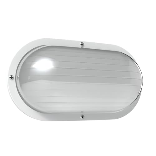 Image of KASTLITE Outdoor LED Bulkhead Light Fixture, 9.5W Energy Star 5000K Oval Wall Mount Nautical Lighting, Rust-Proof Polycarbonate Build for Wet Locations, Porch Patio Dock & Exterior Lights, FE101 /White