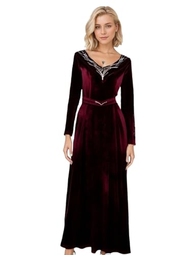 Kucos Womens Rhaenyra Cosplay Costume Womens Long Red Dress Waistband Necklace Halloween Outfits Props Girls