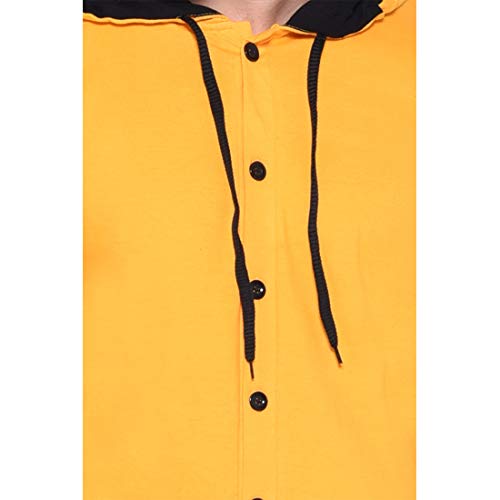 Image of Geum Men's Full Sleeve Hooded T-Shirt with Button-Down Front | Casual Slim Fit Cotton Shirt-Style Tee