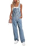 ticticlily Salopette Jean Femme Large Combinaison sans Manches avec PochesJeans à Bretelles Salopettes en Denim Romper A Bleu Clair XL