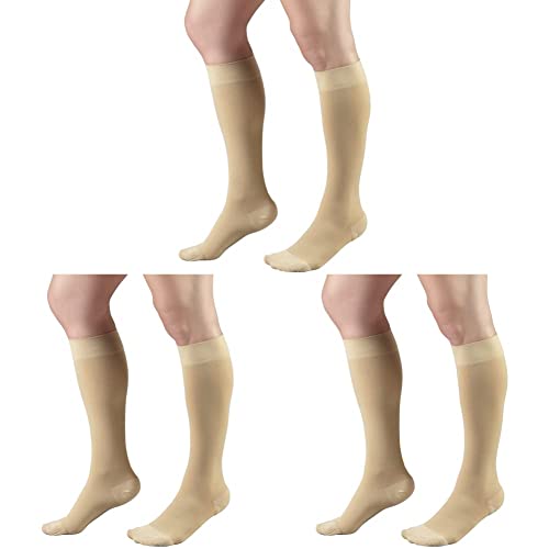 Image of Truform Short Length 20-30 mmHg Compression Stockings for Men and Women, Reduced Length, Closed Toe, Beige, Medium (Pack of 3)