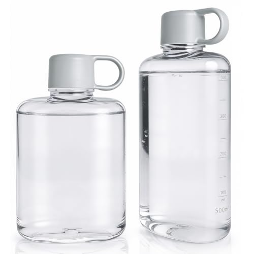 2 Stück Flache Trinkflasche 500ml 360ml Leicht Tragbare Flache Wasserflasche BPA-freie Tritan Trinkflasche für Outdoor Fitness Sport Wandern Camping Reisen