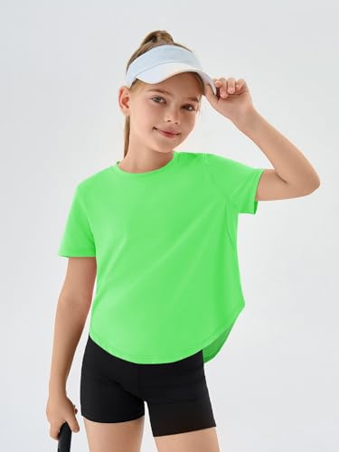 Haloumoning Girls Athletic Shirts Kids Short Sleeve Quick Dry Active Sports Tops Tees 5-14 Years2