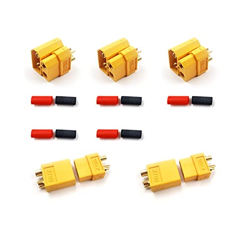 Skrnrhrery Xt60 Connectors, 5 Pairs Xt60 For Lithium Battery Remote Control Aircraft Car Remote Control Parts Xt60 Male And Female Bullet Connector Plugs With Heat Shrinkable Tube 10 Pieces #TOP27