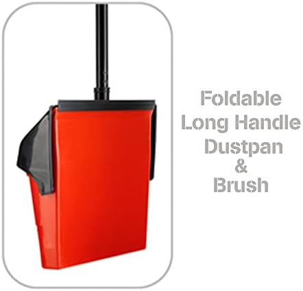 HomeSmith Handled Lobby Dustpan and Brush Set with Self-Closing Lid,Red,Long Handle,HSmith-122