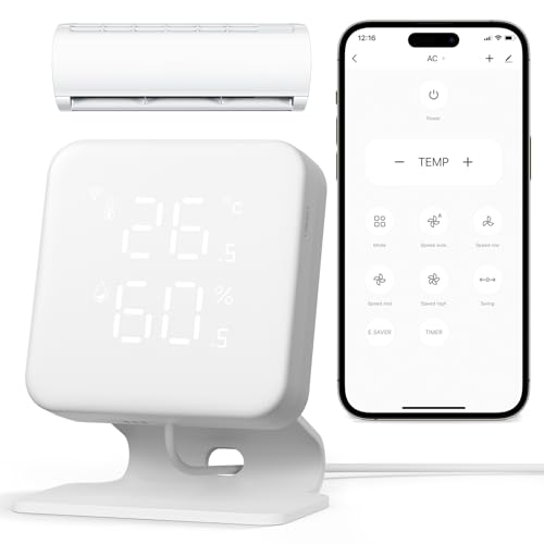 WOOX Controlador Inteligente Universal para Aire Acondicionado y Bomba de Calor, Wi-Fi Termostato Domótico, Termómetro e Higrómetro, Mando a Distancia IR, Compatible con Alexa y Google