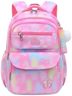 An image depicting Pastel Rainbow Backpack, School Bag with Multiple Compartments, Pink Tie-Dye Design, 40cm x 26cm x 14cm