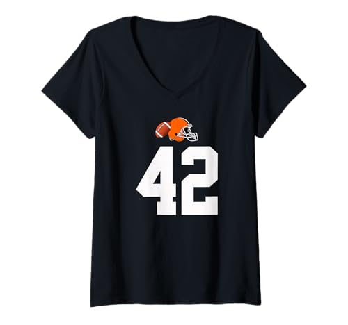 Damen American Football Helm Style Vintage Nummer 42 T-Shirt mit V-Ausschnitt