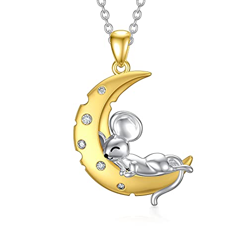 PELOVNY Necklaces for Women Cat/Mouse/Elephant/Penguin/Sloth/Bunny/Panda Necklace Sleeping Mice Necklaces 925 Sterling Silver Rat Pendant Mouse on Cheese Fairy Tales Pendants for Girlfriend Women,