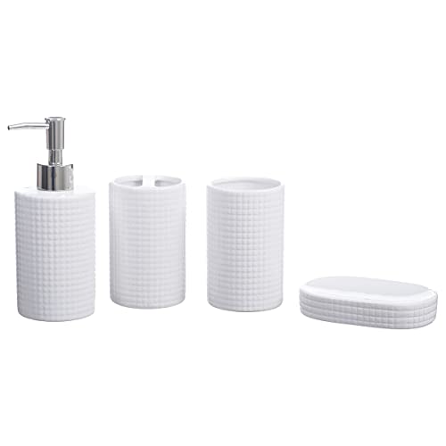 Kit Banheiro Lavabo Porta Sabonete Líquido Escova 4 Pç 003 C (Branco)