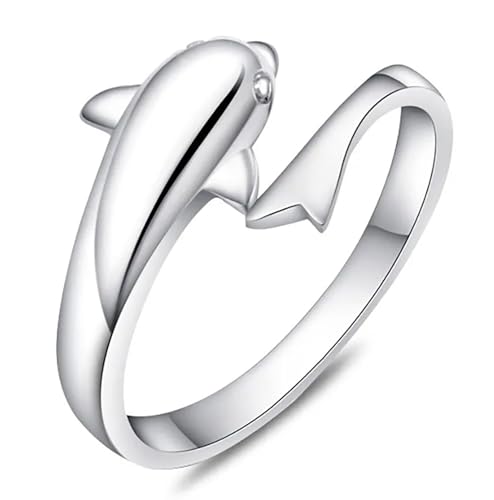 Miniblings Delfin Ring Fingerring Flosse Fisch Definring silber - Origineller Modeschmuck I Fingerring mit Motiv I verstellbar one Size