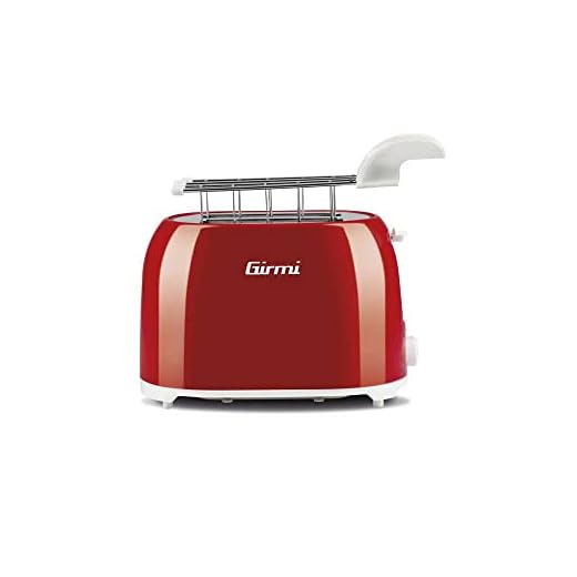 Girmi TP10 Grille-pain 750 W, pinces en inox amovibles, 7 niveaux de brunissage, fonction toast, ramasse-miettes, éjection automatique, arrêt automatique, rouge