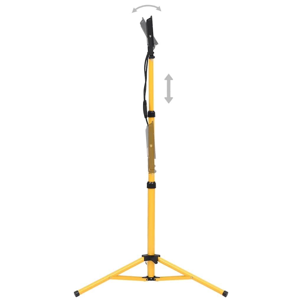Foco LED con trípode, 2 x 50 W, luz blanca fría, carcasa de aluminio, 7000 lúmenes, ángulo de haz de 120°, cable de 3 m, altura ajustable, resistente para obras, taller, jardín, terraza